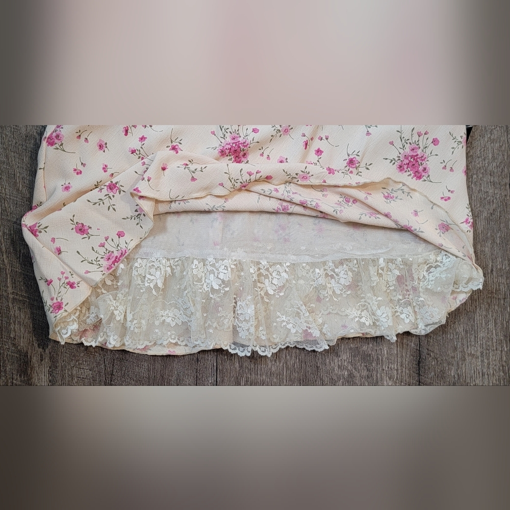 Victoria's Secret Vintg 90's Drape Neck Ruffled Midi Dress Womens 14 Peach Flora - Picture 10 of 15